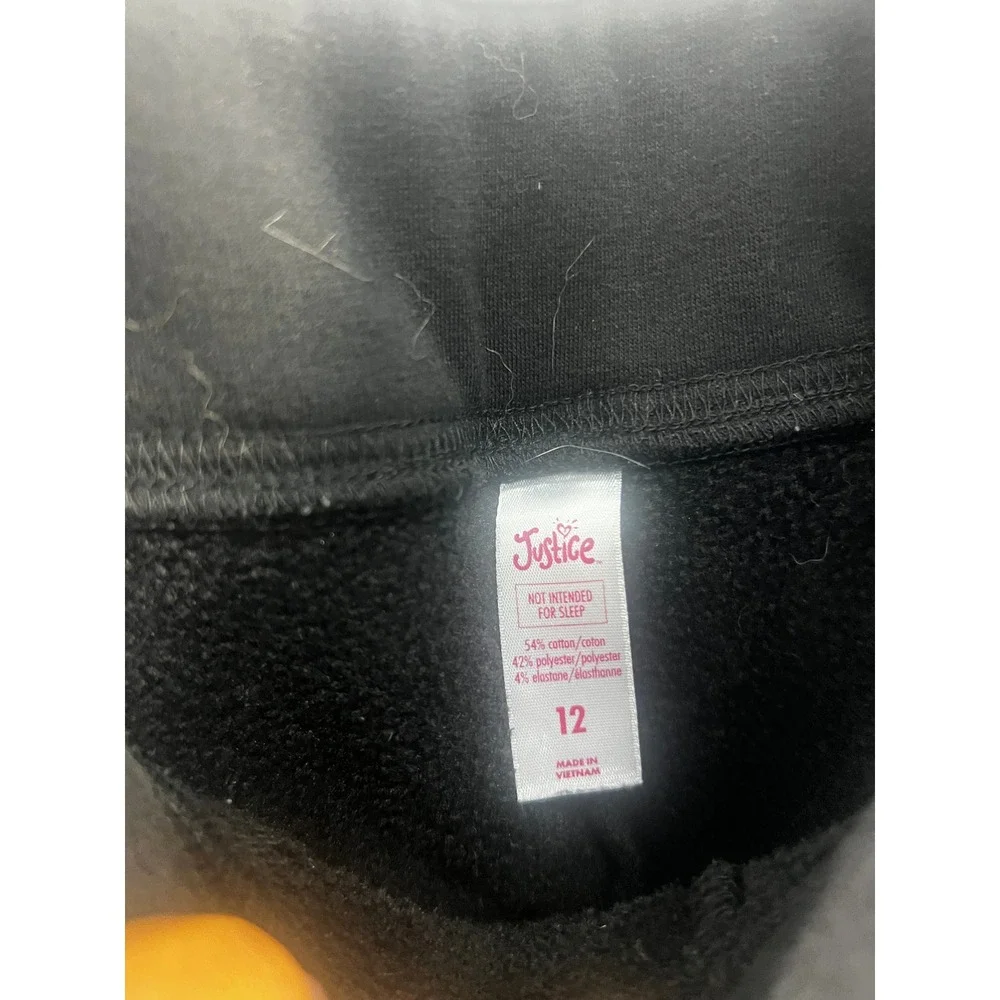 Justice Girls Black High‎ Waisted Leggings Silver Script Logo Size 12 Activewear